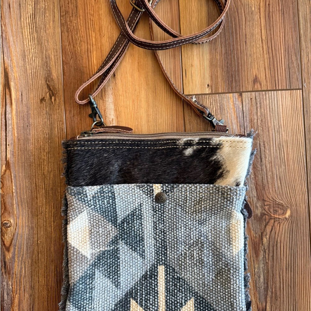 Myra Bag Gray & Brown Woven Cowhide Crossbody